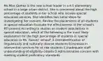 Ms.Miss Gomez is the new school leader in a K-5 elementary school in a large urban district. She is concerned about the high percentage of students in her school who receive special education services. She identifies two initial steps for investigating her concern. Review the placements of all students in special education Evaluate the effectiveness of the school's RTI process According to studies on student populations in special education, which of the following is the most likely explanation for the high percentage of students in special education in Ms. Gomez' school? A.Overidentification of linguistically and culturally diverse students B.Increase in intervention services for at-risk students C.Inadequate staff understanding of eligibility criteria D.Administrative concern with meeting student proficiency standards