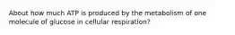 About how much ATP is produced by the metabolism of one molecule of glucose in cellular respiration?