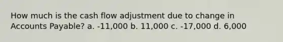 How much is the cash flow adjustment due to change in Accounts Payable? a. -11,000 b. 11,000 c. -17,000 d. 6,000