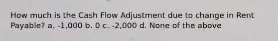 How much is the Cash Flow Adjustment due to change in Rent Payable? a. -1,000 b. 0 c. -2,000 d. None of the above