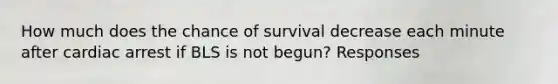 How much does the chance of survival decrease each minute after cardiac arrest if BLS is not begun? Responses