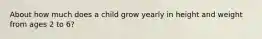 About how much does a child grow yearly in height and weight from ages 2 to 6?