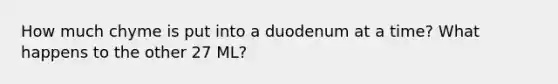 How much chyme is put into a duodenum at a time? What happens to the other 27 ML?