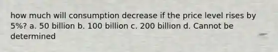 how much will consumption decrease if the price level rises by 5%? a. 50 billion b. 100 billion c. 200 billion d. Cannot be determined