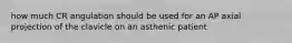 how much CR angulation should be used for an AP axial projection of the clavicle on an asthenic patient