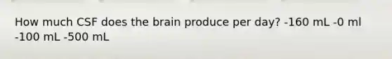 How much CSF does the brain produce per day? -160 mL -0 ml -100 mL -500 mL