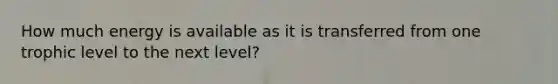 How much energy is available as it is transferred from one trophic level to the next level?