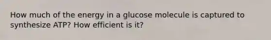 How much of the energy in a glucose molecule is captured to synthesize ATP? How efficient is it?