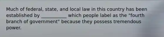 Much of federal, state, and local law in this country has been established by ___________ which people label as the "fourth branch of government" because they possess tremendous power.