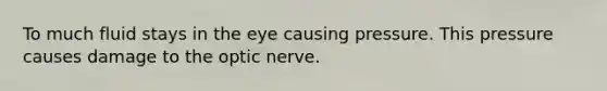 To much fluid stays in the eye causing pressure. This pressure causes damage to the optic nerve.