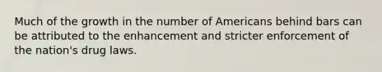 Much of the growth in the number of Americans behind bars can be attributed to the enhancement and stricter enforcement of the nation's drug laws.​