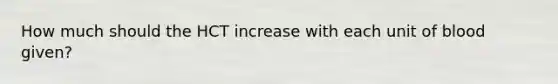 How much should the HCT increase with each unit of blood given?