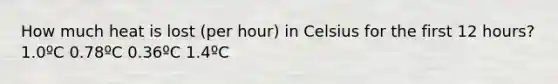 How much heat is lost (per hour) in Celsius for the first 12 hours? 1.0ºC 0.78ºC 0.36ºC 1.4ºC