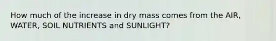 How much of the increase in dry mass comes from the AIR, WATER, SOIL NUTRIENTS and SUNLIGHT?