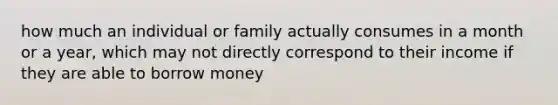 how much an individual or family actually consumes in a month or a year, which may not directly correspond to their income if they are able to borrow money