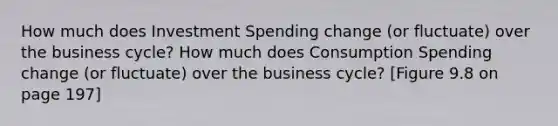 How much does Investment Spending change (or fluctuate) over the business cycle? How much does Consumption Spending change (or fluctuate) over the business cycle? [Figure 9.8 on page 197]