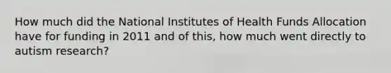 How much did the National Institutes of Health Funds Allocation have for funding in 2011 and of this, how much went directly to autism research?