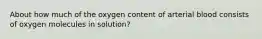 About how much of the oxygen content of arterial blood consists of oxygen molecules in solution?