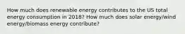 How much does renewable energy contributes to the US total energy consumption in 2018? How much does solar energy/wind energy/biomass energy contribute?