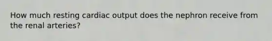 How much resting cardiac output does the nephron receive from the renal arteries?