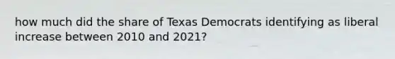 how much did the share of Texas Democrats identifying as liberal increase between 2010 and 2021?