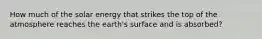 How much of the solar energy that strikes the top of the atmosphere reaches the earth's surface and is absorbed?