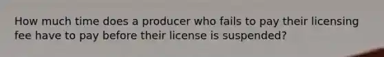 How much time does a producer who fails to pay their licensing fee have to pay before their license is suspended?