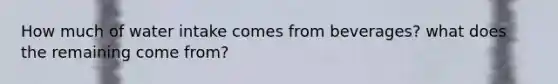 How much of water intake comes from beverages? what does the remaining come from?