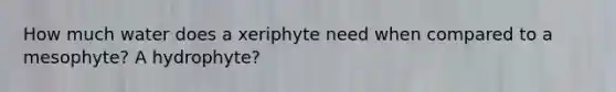 How much water does a xeriphyte need when compared to a mesophyte? A hydrophyte?