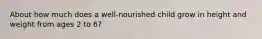 About how much does a well-nourished child grow in height and weight from ages 2 to 6?