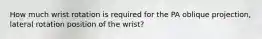 How much wrist rotation is required for the PA oblique projection, lateral rotation position of the wrist?