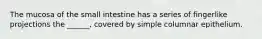 The mucosa of the small intestine has a series of fingerlike projections the ______, covered by simple columnar epithelium.