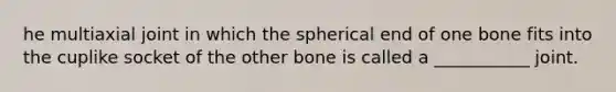 he multiaxial joint in which the spherical end of one bone fits into the cuplike socket of the other bone is called a ___________ joint.