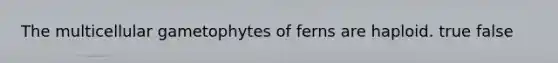 The multicellular gametophytes of ferns are haploid. true false