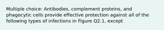 Multiple choice: Antibodies, complement proteins, and phagocytic cells provide effective protection against all of the following types of infections in Figure Q2.1, except