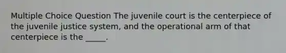 Multiple Choice Question The juvenile court is the centerpiece of the juvenile justice system, and the operational arm of that centerpiece is the _____.