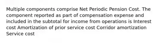 Multiple components comprise Net Periodic Pension Cost. The component reported as part of compensation expense and included in the subtotal for income from operations is Interest cost Amortization of prior service cost Corridor amortization Service cost