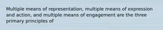 Multiple means of representation, multiple means of expression and action, and multiple means of engagement are the three primary principles of