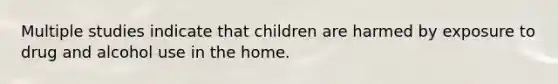 Multiple studies indicate that children are harmed by exposure to drug and alcohol use in the home.