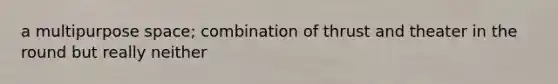 a multipurpose space; combination of thrust and theater in the round but really neither