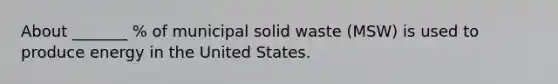 About _______ % of municipal solid waste (MSW) is used to produce energy in the United States.