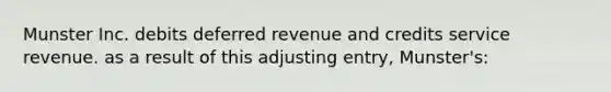 Munster Inc. debits deferred revenue and credits service revenue. as a result of this adjusting entry, Munster's: