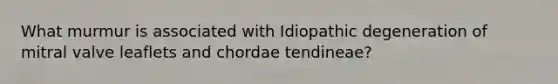 What murmur is associated with Idiopathic degeneration of mitral valve leaflets and chordae tendineae?