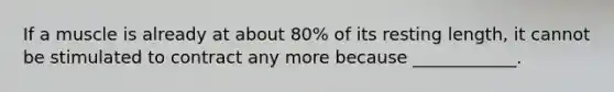 If a muscle is already at about 80% of its resting length, it cannot be stimulated to contract any more because ____________.