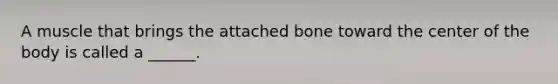 A muscle that brings the attached bone toward the center of the body is called a ______.