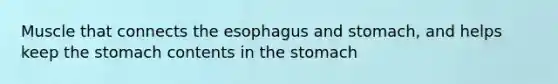 Muscle that connects the esophagus and stomach, and helps keep the stomach contents in the stomach