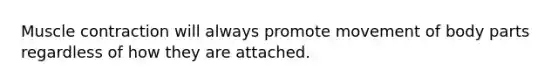 <a href='https://www.questionai.com/knowledge/k0LBwLeEer-muscle-contraction' class='anchor-knowledge'>muscle contraction</a> will always promote movement of body parts regardless of how they are attached.