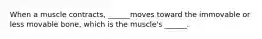 When a muscle contracts, ______moves toward the immovable or less movable bone, which is the muscle's ______.