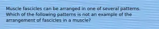 Muscle fascicles can be arranged in one of several patterns. Which of the following patterns is not an example of the arrangement of fascicles in a muscle?