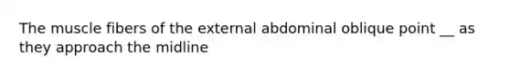 The muscle fibers of the external abdominal oblique point __ as they approach the midline